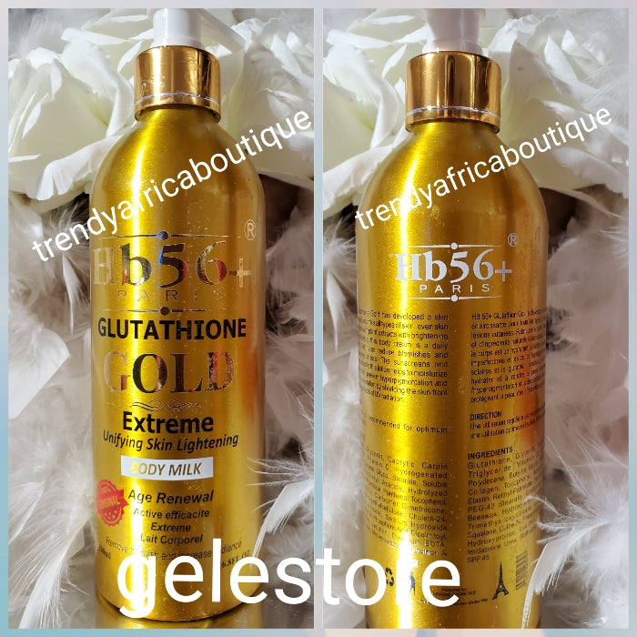 New Bangar: Hb56+ Paris Glutathion GOLD. Extreme unifying skin LIGHTENING Body lotion ( milk). 500ml x 1. Spf45. Remove blemishes & increases radiance 👌 safe effective lightening lotion