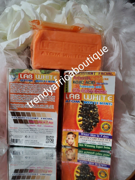 Lab white whitening papaya extract & kojic soap. extract, kojic, glutathione, collagen extracts. 200g x 1