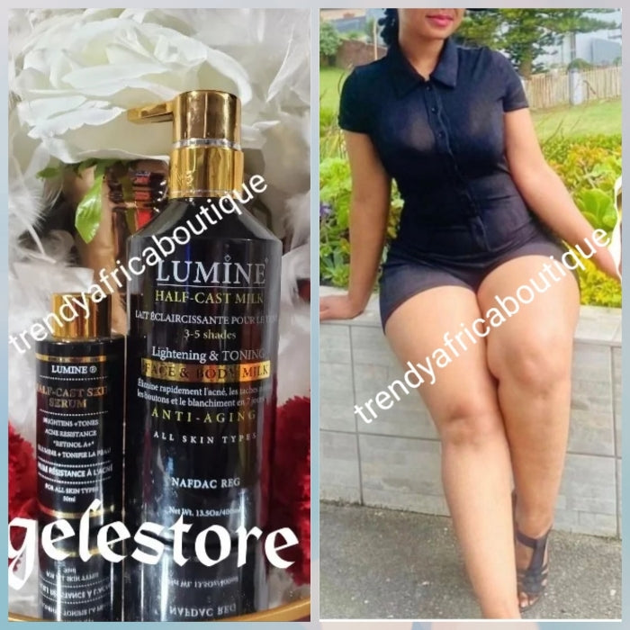 Another banga: 2pcs set of Lumine half cast lightening and toning body lotion & lumine half-cast serum. formulated with glutathion + kojic, Licorice etc. For all skin type