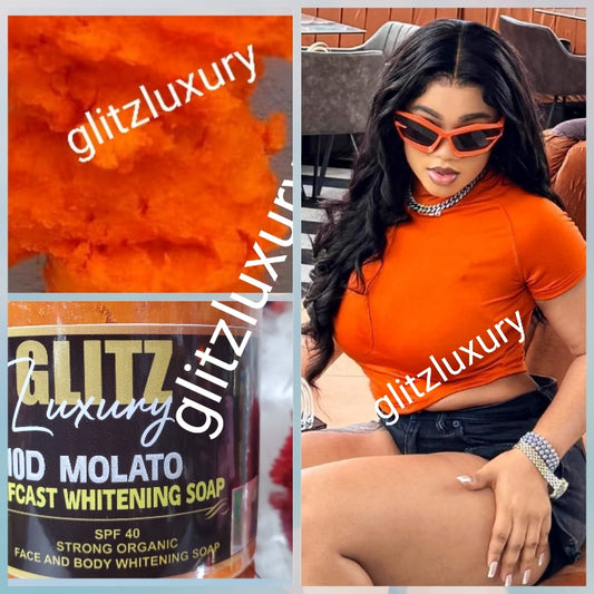 RICH AUNTY 10D (Newly improved) Oshaprapra GlitzLuxery molato half-cast whitening & Treatment body Soap👌👌. Strong Organic Formula. Clears Knuckles, stretch marks & more. 600g jar. Buy more and save!!!