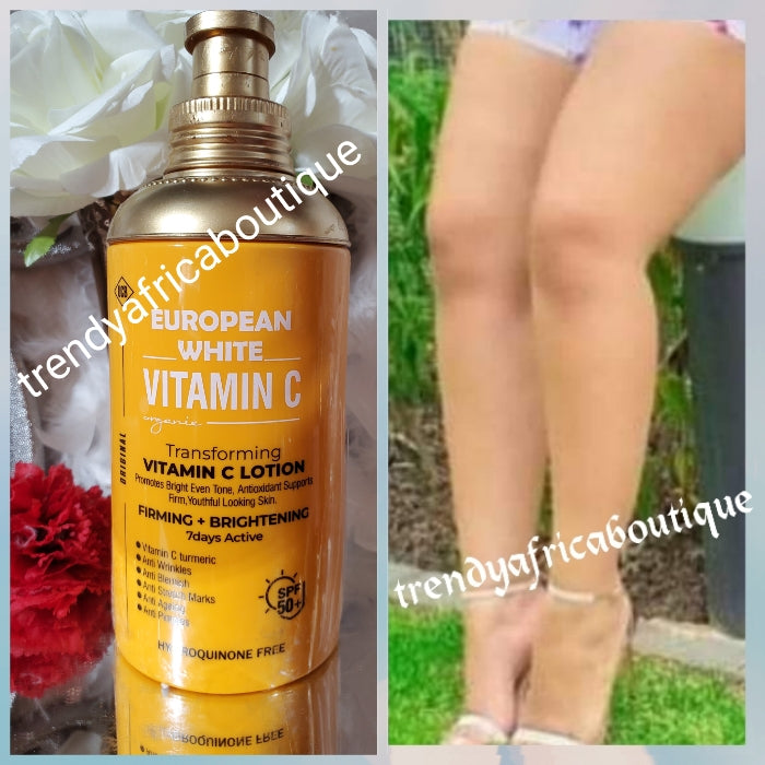 Another Bangar!! European White Vitamin C Transforming Body lotion. Promotes bright even skin tone. Firming & brightening 500ml x 1. Spf 50