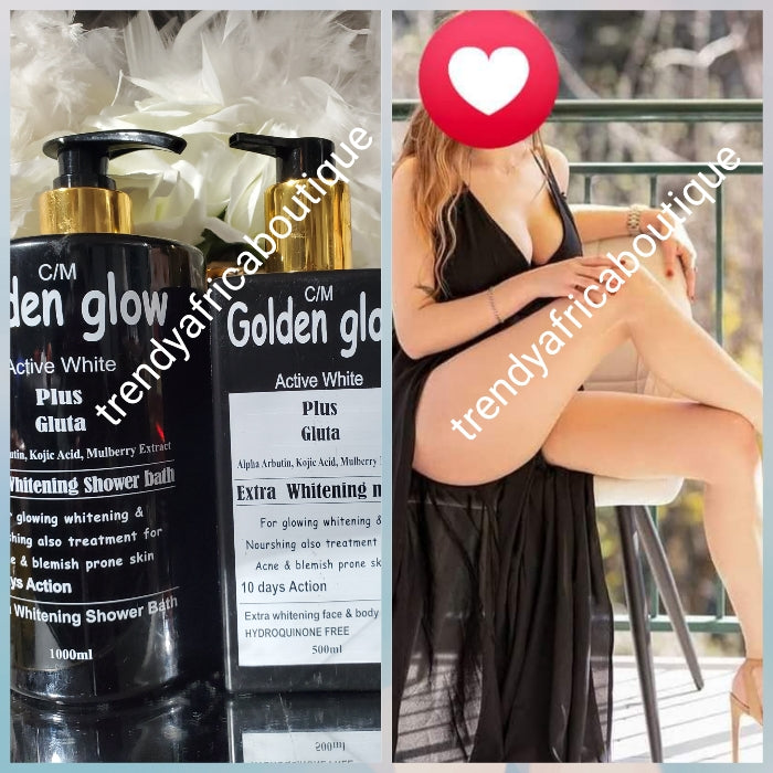 Another Banga; 2pcs Golden Glow Active white plus Gluta. Xtra Whitening face & body lotion and the shower gel spf 20👌 HYDROQUINOUN free