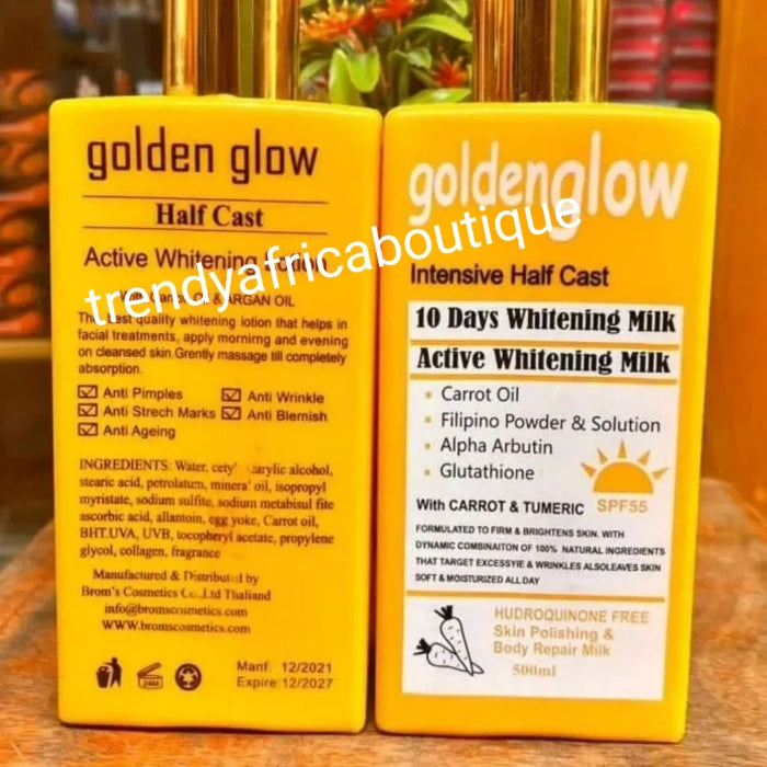 2pcs. Face cream & Body lotion: Golden Glow Intensive Halfcast whitening body lotion 500ml & face cream 50g jar. Super effective