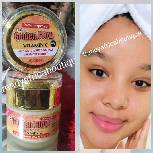 X 1 jar  Golden Glow Vitamin C Halfcast whitening face cream. Formulated with vitamin C & Turmeric oil. 50g x 1 acne treatment in 7 days.