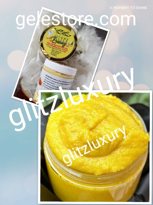 2pcs BANGA!! Glitzluxury yellow sisi Exfoliating & foaming salt scrub & SNow white anti-aging Molato whitening soap👌👌with egg yolk, turmeric & organic salt. Super skin glowing, lightening & Exfoliating