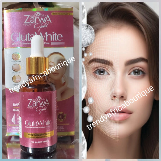 Another banga serum: Zarwa gluta white lightening/whitening serum with Glutathion, Arbutin, kojic. Rapid action formula for ALL SKIN TYPES 50ml x. Anti sun burn, wrinkles, dark spots & scars.  Face & body. Use only at night