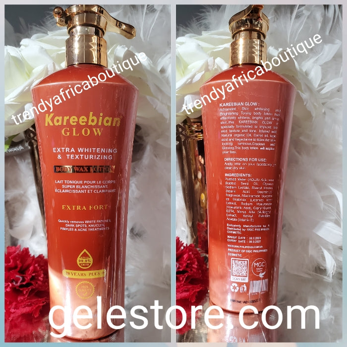 Another banga: karebian Glow Extra whitening & texturising body lotion 99.9% booster. Anti knuckles, patches, acne ,& more. 500ml x 1