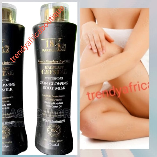 x 1 bottle 18k paris gold halfcast crystal whitening & glowing body lotion with glutathione & carrot oil . 400ml x 1