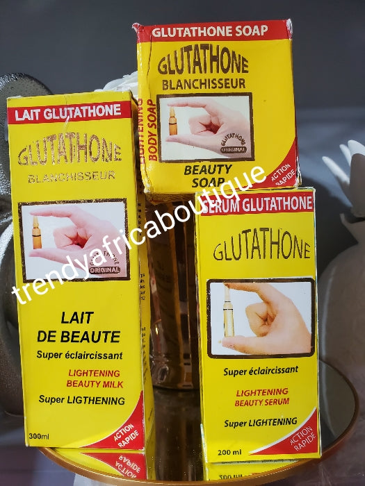 Another banga: 3pcs. Set;  lait Glutathion blanchisseur super lightening beauty milk & serum. fast action super lightening serum & SOAP anti dark knuckles & elbow)