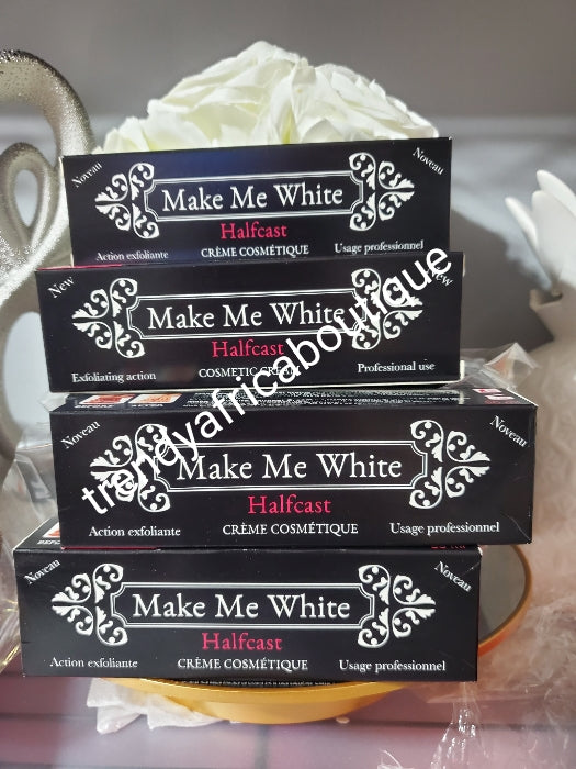 New product alert: Make Me White Halfcast tube cream. Exfoliating action on knuckles, elbows, knees and feet. 50ml x 1. Use only At night