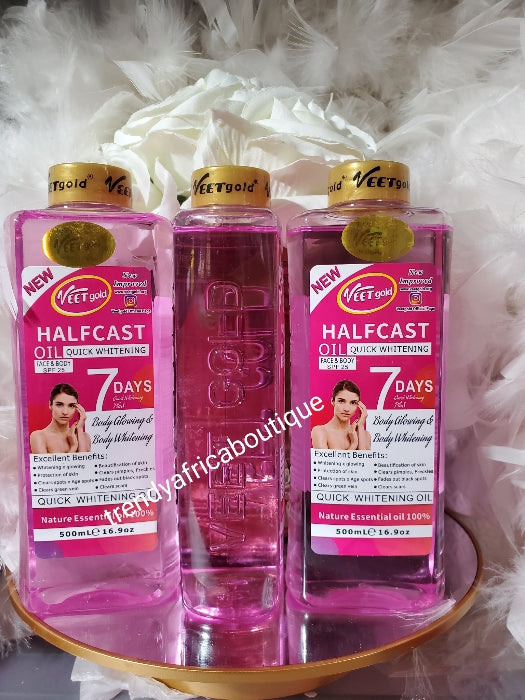 X 1 Authentic New veetgold halfcast oil. Face & body 7 days glowing & whitening, repair, anti-aging  500ml x 1.