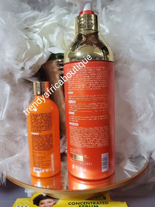 2pcs. Set. Authentic Easy Glow strong lightening and glowing body lotion and serum with L-Glutathion capsule and carrot extracts 3x skin glowing body