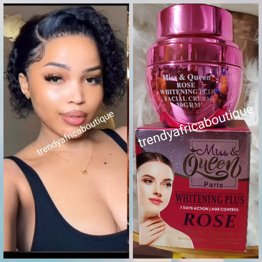 X 1 jar. Miss & queen Paris Whitening PLUS. 7days action. With ROSE oil extracts. Pure whitening and healing face cream. 30g