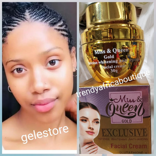 X 1 jar. Miss & queen Gold Exclusive intense whitening anti aging face cream 30g x 1. Glutathion, carrot & ginseng