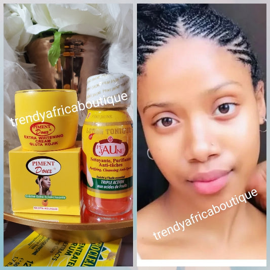 2pcs. Piment Doux extra whitening face cream &  Peau jaune face cleanser.  triple action, anti pimples, anti spots, anti ageing, anti wrinkles. Enriched with vitamin E & essential oils & fruit acids.