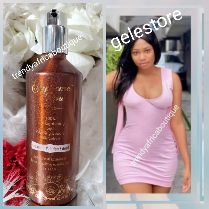 Supreme glow paris, 💯 skin Lightening & glowing beauty milk body lotion. 100% organic for all skin color. with caviar, carrot oil, valerian extracts. 450ml x 1  All skin types