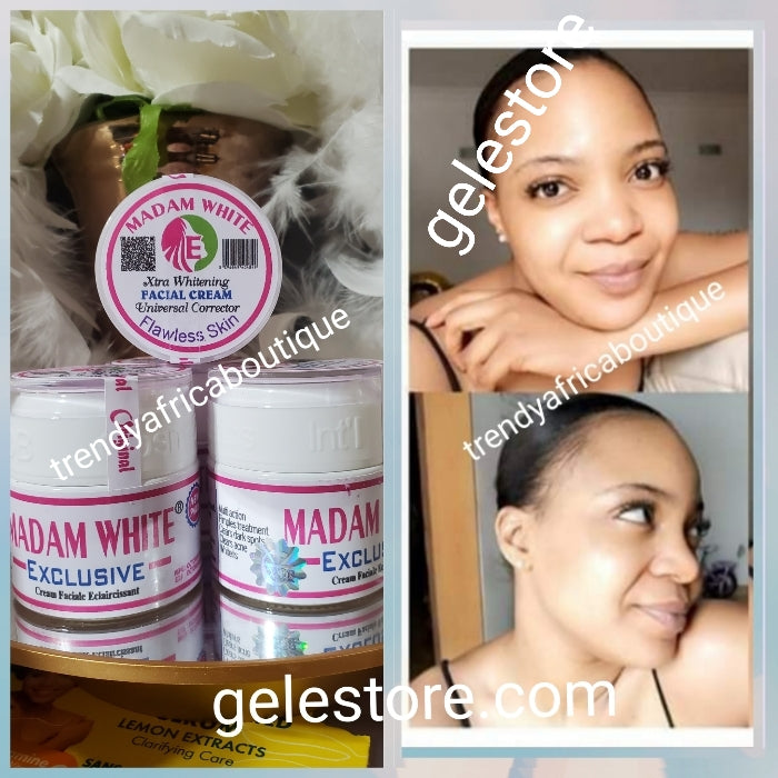 COMBO DEAL of  Madam white Exclusive flawless skin whitening, brightening  Body Lotion 250ml x 2 bottles, serum 60ml x 2,  face cream 60gx 2. Universal corrector, multi action set.