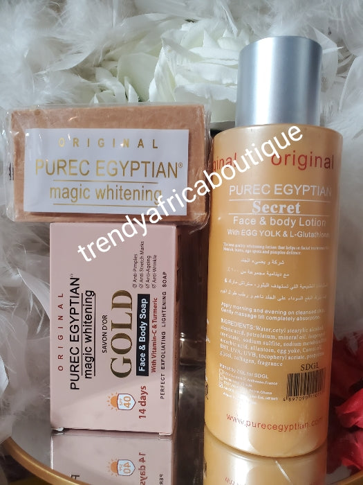 2pcs.  Original Purec Egyptian secret GOLD face & body lotion & exfoliating soap. , Recovery whitening  face & body lotion  💯 satisfaction!!