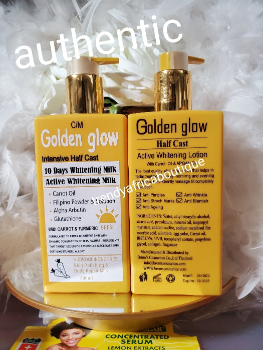 2pcs. Set of Golden Glow Intensive Halfcast whitening body lotion & shower gel Enriched with goat Milk, vitamins C & Niacinamide 1000mlx 1 spf 55