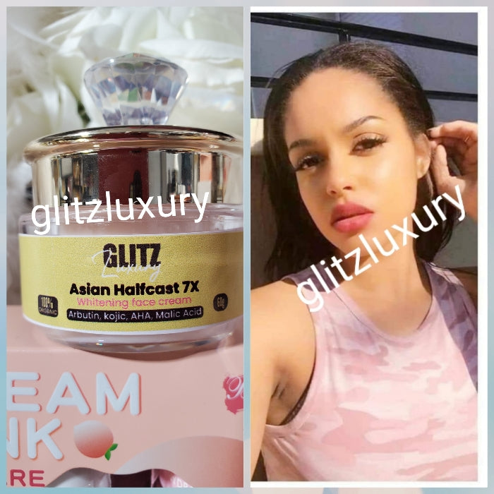 New product alert: Glitzluxury Asian Halfcast 7x Whitening face cream. Party ready in 5 days 👌👌 60g x 1 oshaprapra Whitening with kojic powder, pearl powder, Albutin 💯 satisfaction