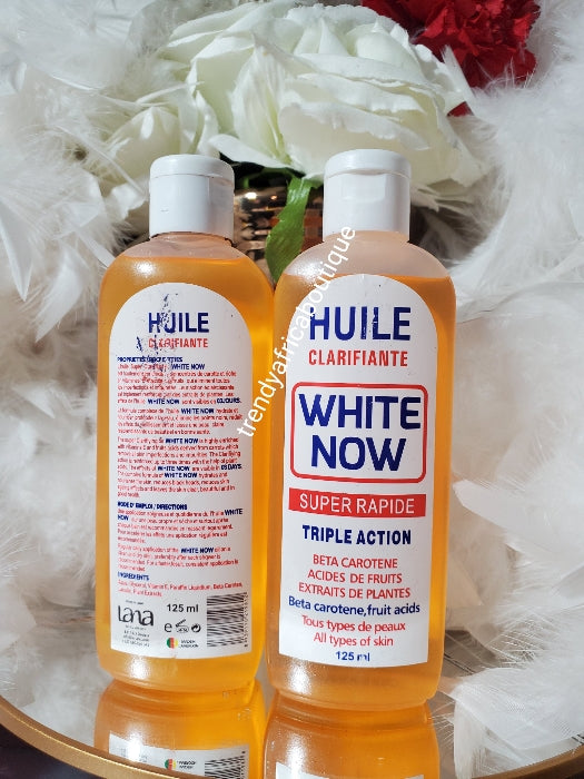 1 bottle sale: ORIGINAL White Now huile Clarifiante super Rapid, triple action serum/oil 125m x 1 bottle. Formulated with beta carotein, fruit acid for all skin types