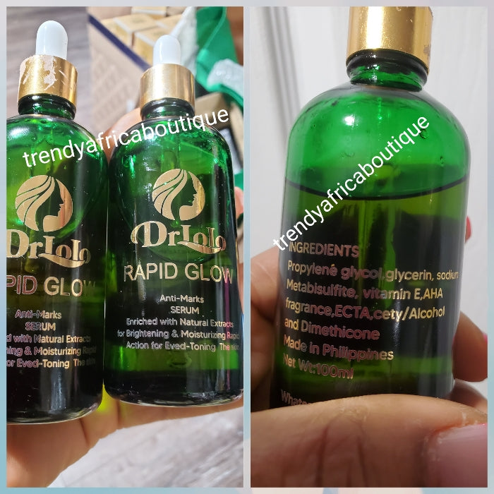 Another banga serun: Dr. Lolo Rapid Glow anti marks serum. Enriched with natural extracts for skin brightening & moisturizing. Rapid action even tone skin 100ml x 1