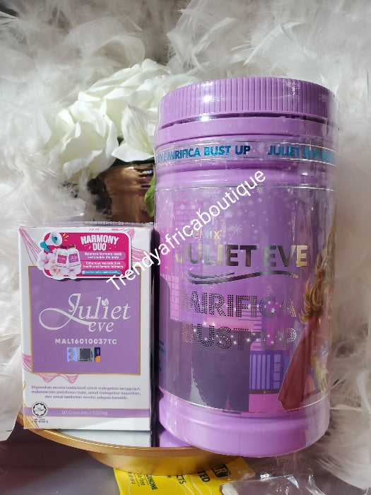 Perfect combo! 2pc duo from Satin Skinz Juliet Eve mirifica BUST UP powder supplements chocolate flavor & Juliet Eve capsules 60/bottle.  Women best friend 👌👌