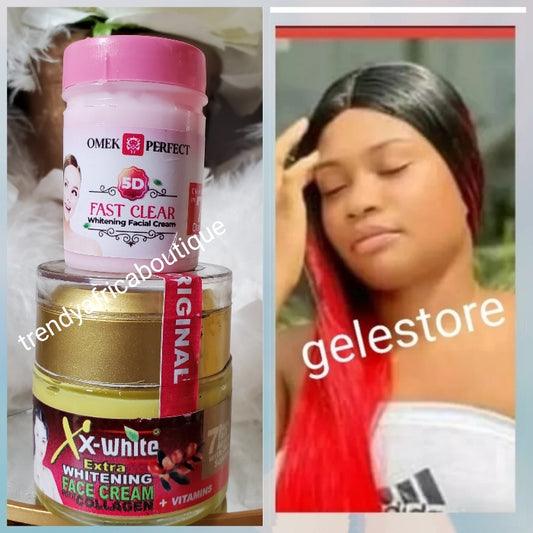 2pcs. Set: XX WHITE HALFCAST FACE CREAM & OMEK PERFECT 5D FAST ACTION whitening facial cream for Sturborn Pimples. 5 days maximum