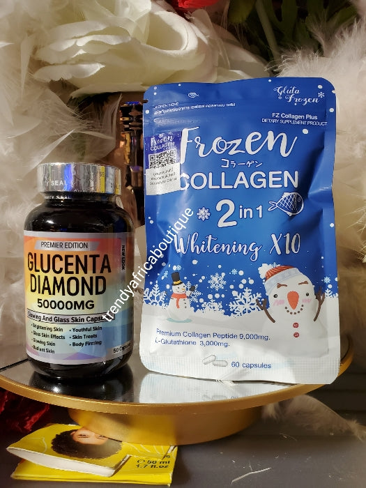 PREMIER EDITION GLUCENTA DIAMOND, skin Brightening & GLOWING skin combo with frozen collagen whiteningx10  perfect combo supplements