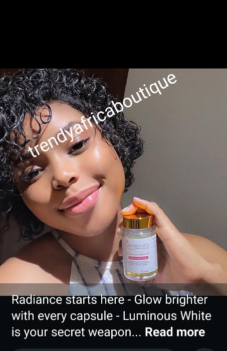 Luminous White Maximum Strength premium whitening. L-Glutathion, collagen,  Vit. C etc. supplements sold per one bottle of 60cap