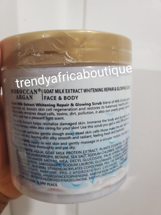 Another Banga: Morrocan Argan  Goat milk extracts whitening repair & glowing body scrub 4 in 1 face & body scrub 650ml x 1