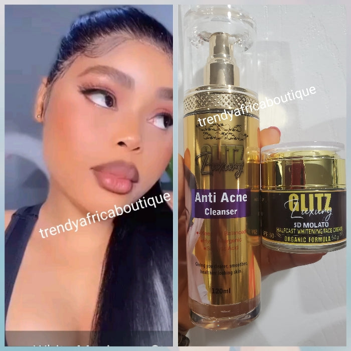 2pc. BANGA GLITZLUXURY 5D molato Halfcast whitening face cream 50g each. 3 shade white!!! PLUS anti acne face cleanser with salicylic acid.  Anti Sun burn, anti ageing etc. 💯 satisfaction!!