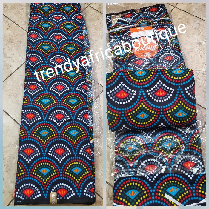 New arrival High Grade Ankara wax print. 100% cotton African Ankara Sold per 6yds. Super soft texture Royal blue design print.