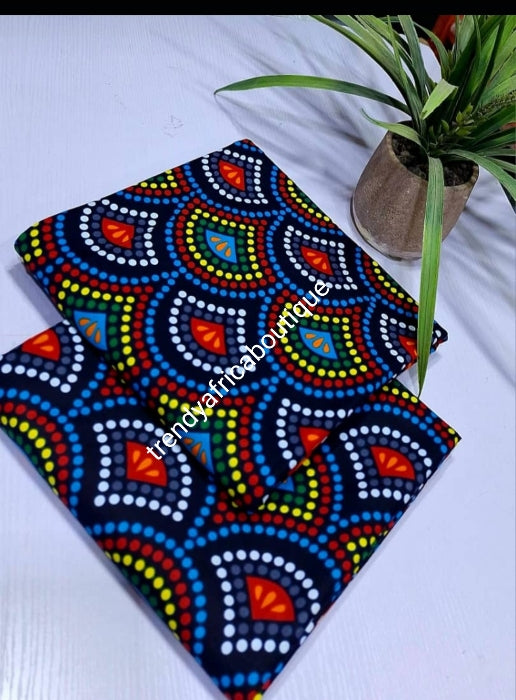 New arrival High Grade Ankara wax print. 100% cotton African Ankara Sold per 6yds. Super soft texture Royal blue design print.