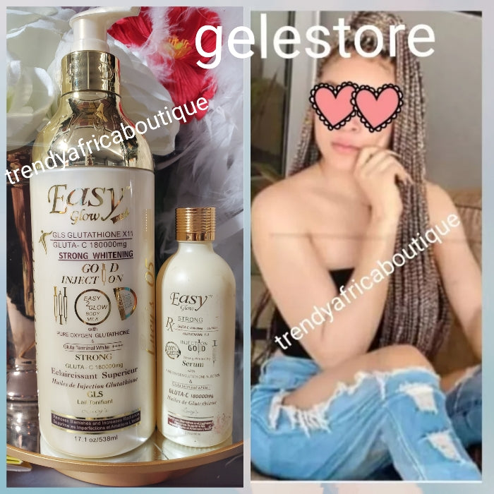 2pcs. Easy Glow Gold. strong whitening body lotion  500m and Gluta C organic whitening serum. Gluta C 180000mg. Fast action