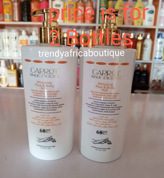 2 bottle sale: Carrot Magic Exclusive Whitening face &  body lotion spf60 is 500ml x 2👌👌