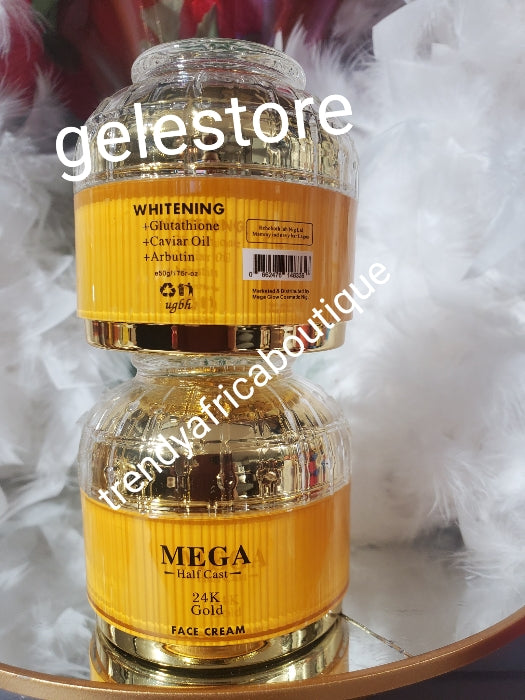 3pcs. HOT sale: Mega Halfcast 24k Gold whitening body milk, 24k gold whitening body oil & face cream with caviar oil, glutathione & Arbutin. Spf50. White & smooth in 7 days visible RESULTS.👌🔥