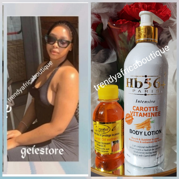 Perfect Combo Bangar: Hb56+ Paris intensive Carotte. Multi vitamin toning body body milk & crystal white  carrot oil. vitamin C, E  & more. Spf45