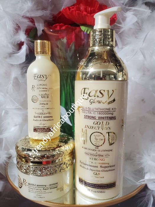 Easy Glow Gold. stark aufhellende Körperlotion 500 m und Bio-Aufhellungsserum Gluta C. Gluta C 180000 mg. Schnelle Aktion