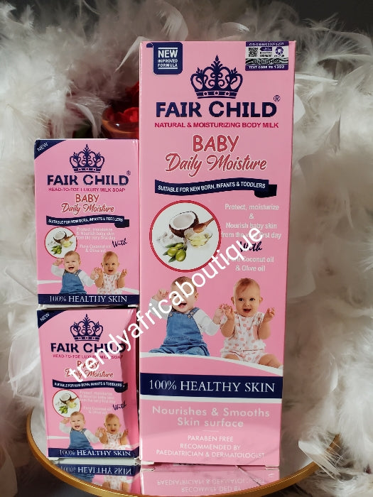 3pcs. Sale: 2  bar soap & one Body lotion.  Fair child head to toe luxury milk body lotion & soap.  baby daily moisture for newborn, infant's & toddlers. Promite healthy skin 💯