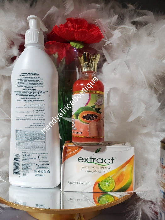 3pcs. Nigeria EXTRACT body lotion 350ml, Soap & alpha arbutin papaya whitening serum. TOUGHER SKIN type. 100% Original Extract