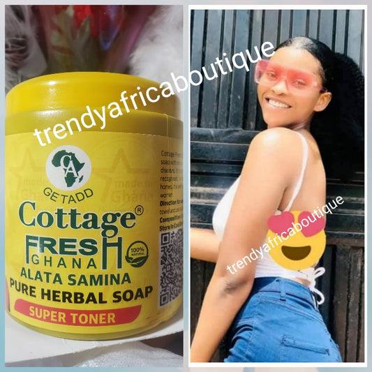 Original GETADD cottage fresh Ghana Alata Samina Pure Herbal soap, "super toner" for all skin type. Pure organic black soap with natural ingredients to remove pimples, stretch marks and glow your skin. 500g jar