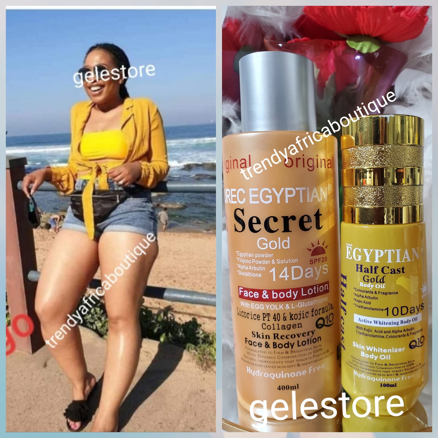 2pcs. Original Purec Egyptian secret GOLD face & body & Egyptian halfcast gold active whitening body oil.  💯 satisfaction!!