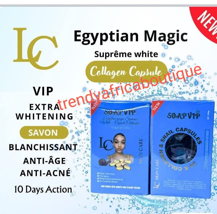 New product alert: 3pcs. Set Egyptian magic supreme white capsule collegen super whitening half cast glowing body cream, body treatment oil & soap👌