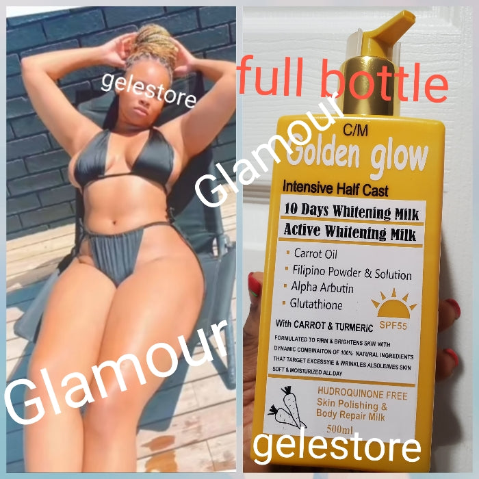 One FULL Bottle  sale: Golden Glow Intensive Halfcast whitening body lotion 500ml x 1 enriched with filipino powder, carrot & turmeric oil