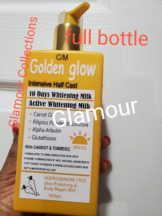 One FULL Bottle  sale: Golden Glow Intensive Halfcast whitening body lotion 500ml x 1 enriched with filipino powder, carrot & turmeric oil