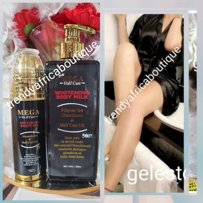 2pcs Banga; Mega Halfcast whitening body lotion & whitening body oil. filipino oil, Halfcast oil, glutathion & Arbutin Spf50. Anti stretch marks and blemishes  7 to 10 days visible RESULTS. ORGANIC FORMULA