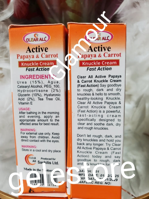 Another Banga knuckles cream. Clear All dark knuckles clear & dark spots remover cream.  Super active with carrot & Papaya x 1 tube