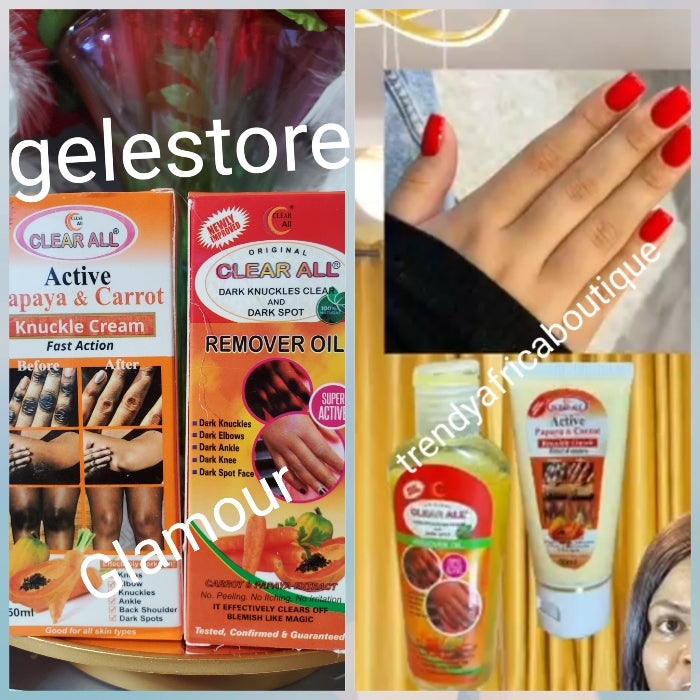 2pcs Banga; Clear All dark knuckles clear & dark spots remover oil + cream set: Super active with carrot & Papaya x 2 💯 Satisfaction 👌
