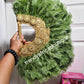 Hand made feather hand fan sage/gold for  Nigeria traditional events/weddings front/back same design. Medium size fluffy feather fan Nigerian Bridal-accessories design. Nigerian celebrant accessories